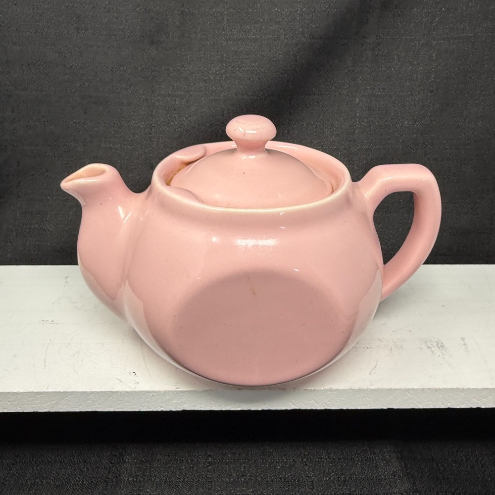 Vintage Hall Boston Flat-Sides 12 oz Pink Teapot USA Rare With Lid - Picture 5 of 10